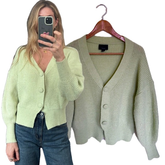 Anthropologie Sweaters - Lumiere Anthropologie Button Up Mint Green Knit Woven Cardigan Sweater Jumper